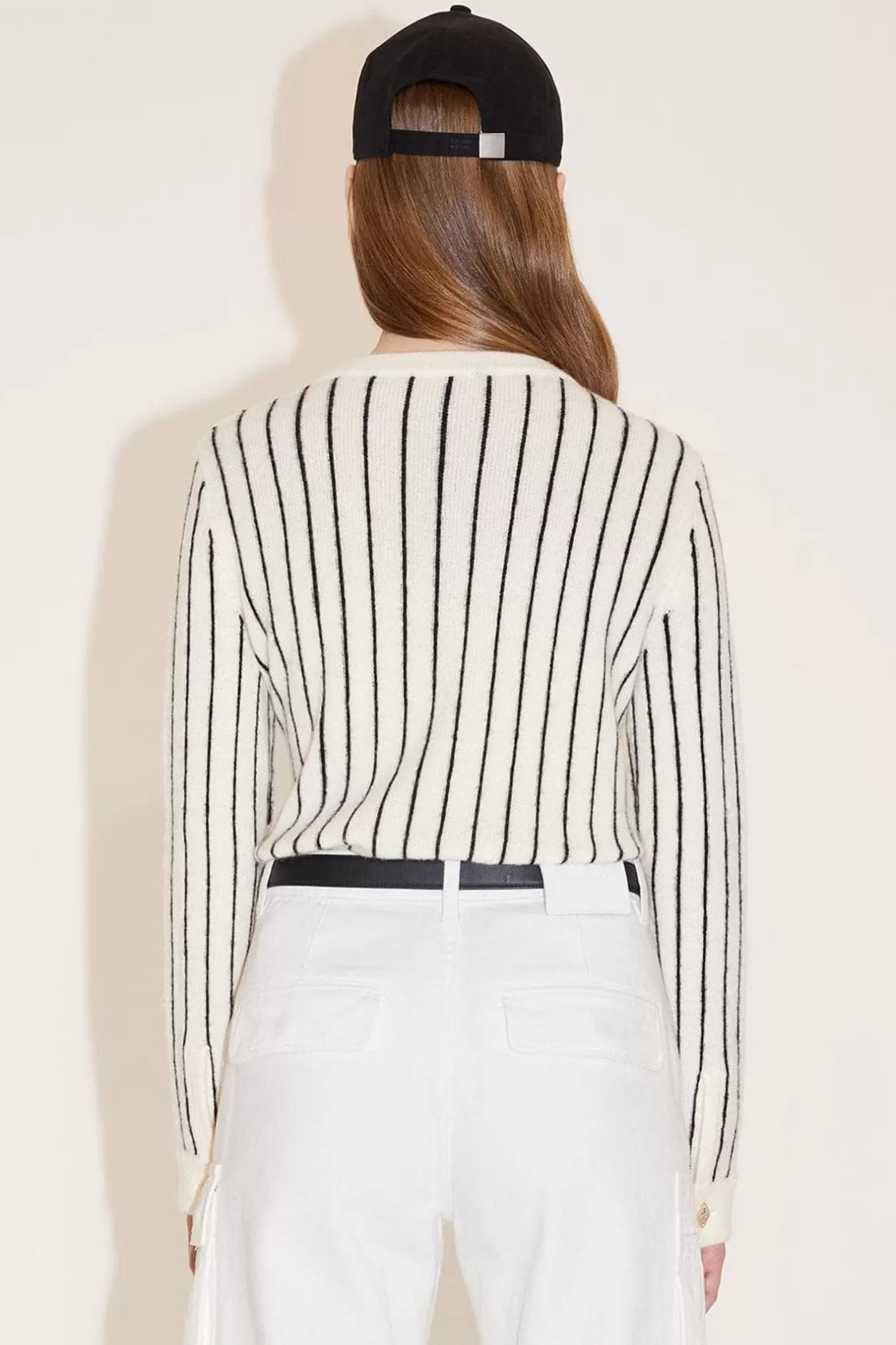 Miss Sixty V-Neck Stripped Wool Knitted Cardigan White/Black Store