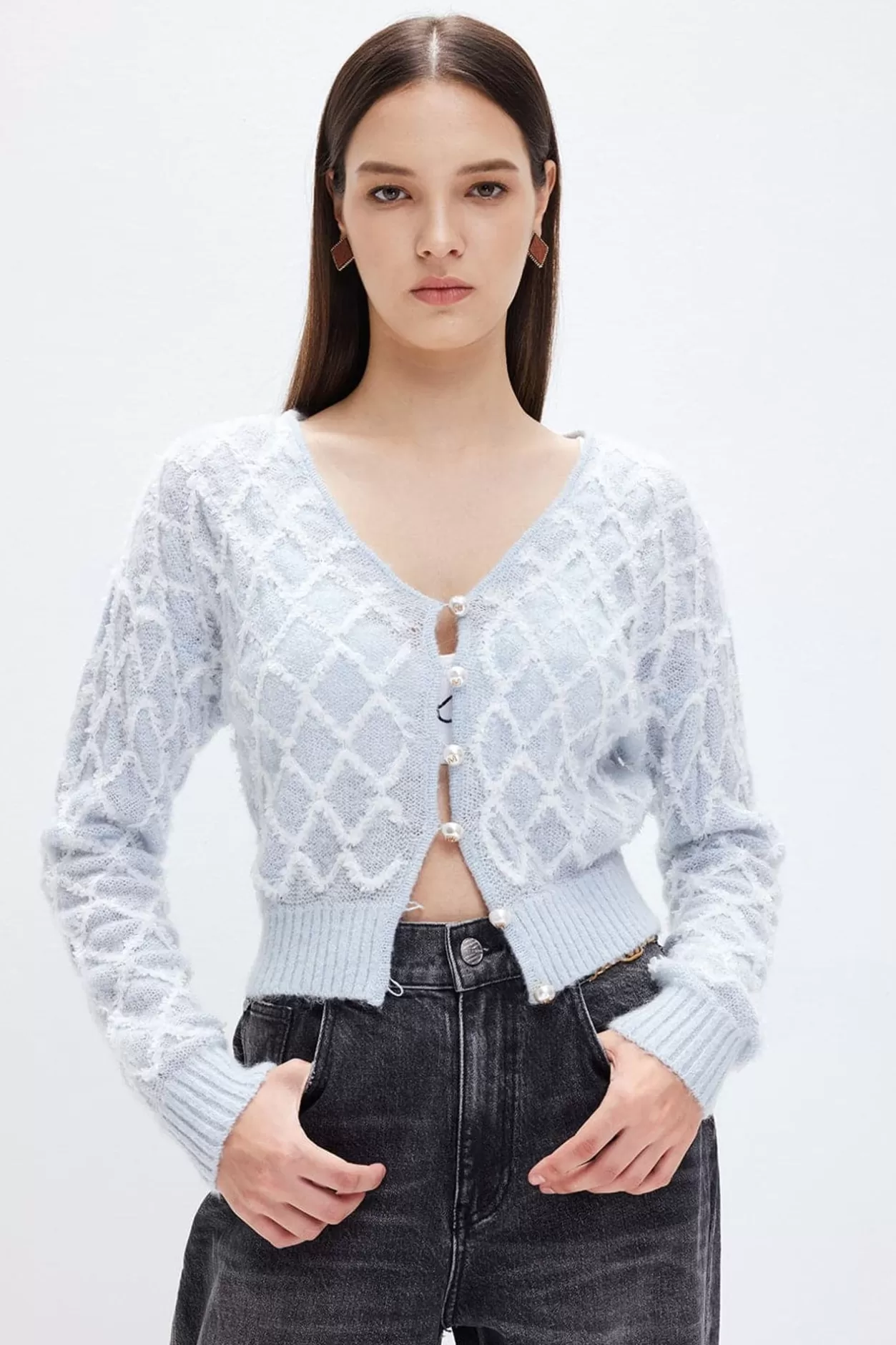 Miss Sixty V-Neck Wool-Blend Knitted Cardigan Outlet