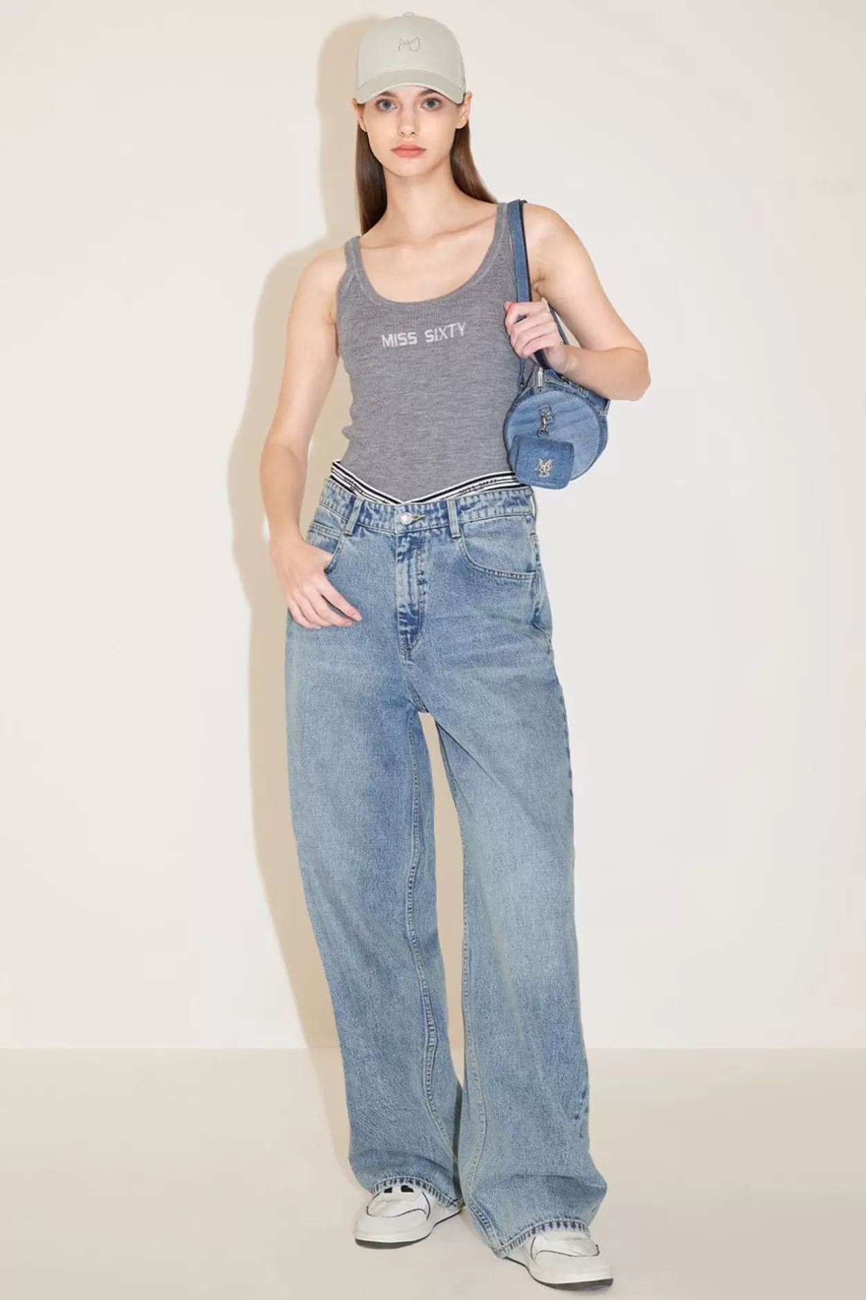 Miss Sixty V-Shape Patchwork High Waist Straight Fit Jeans Light Blue Online