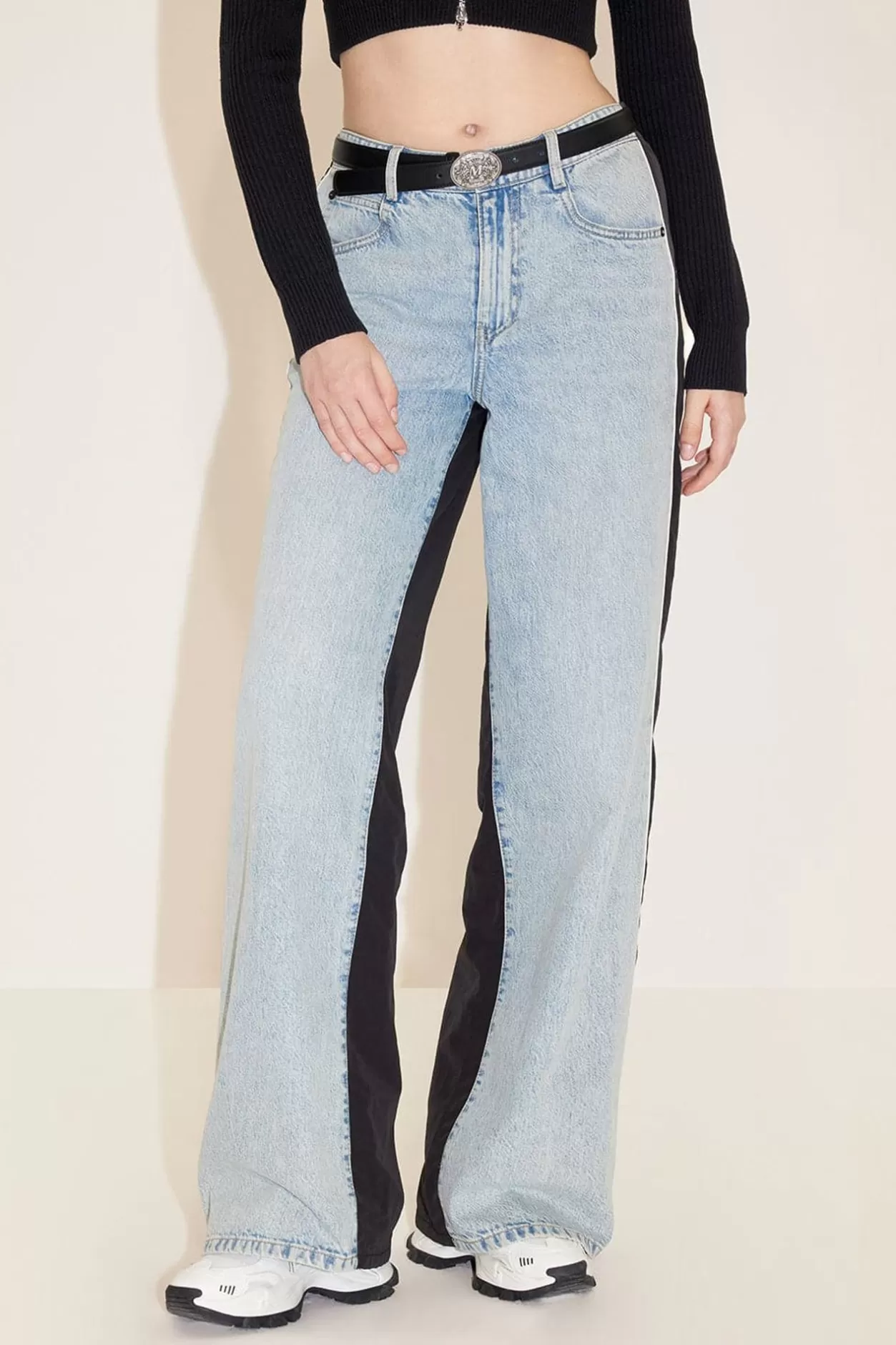 Miss Sixty Wide Leg Jeans With Patchwork Middle Blue Discount