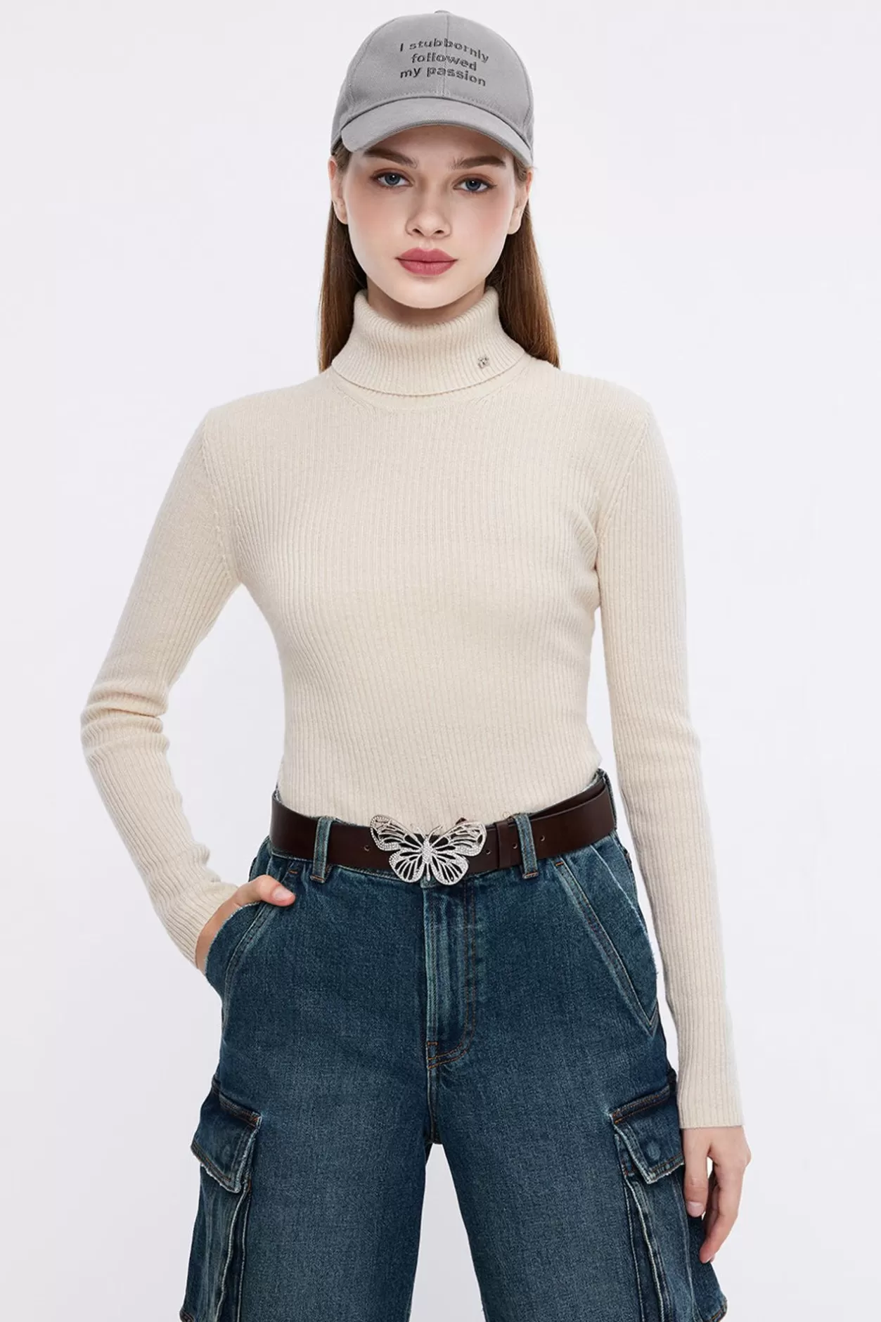 Miss Sixty Wool Blend Turtleneck Stretch Fit Knit Top Best Sale