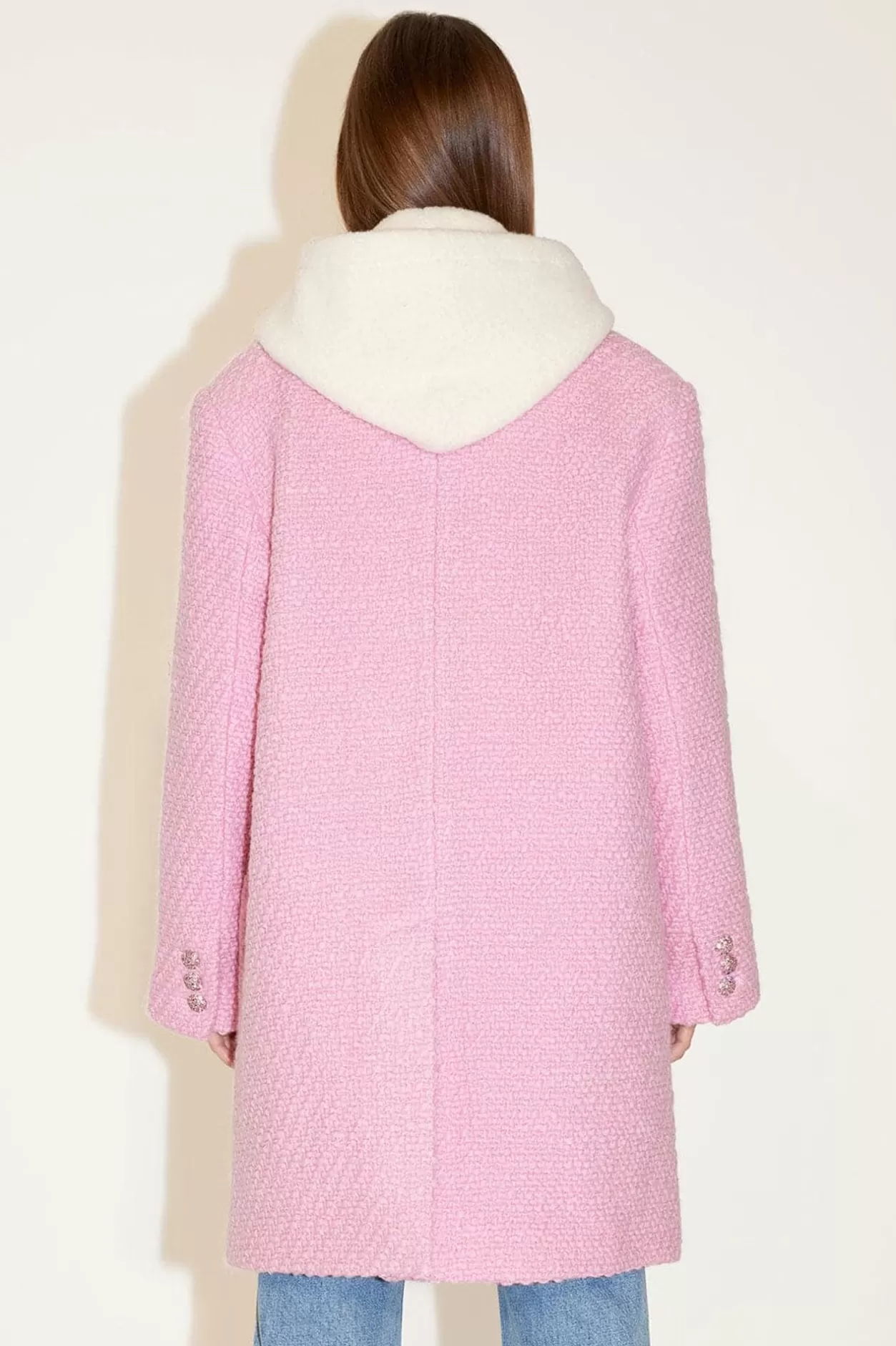 Miss Sixty Woolen Coat With Suit Collar Pink Clearance